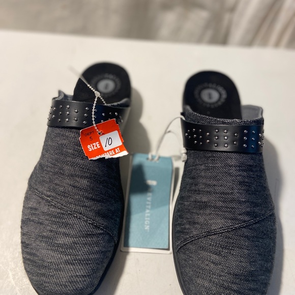 Revitalign gray & black leather & fabric mules size 10 NWT - Picture 2 of 7